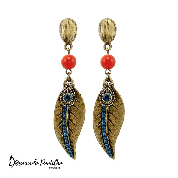 BRINCO FOLHA MARINHO E TERRACOTA 12133
