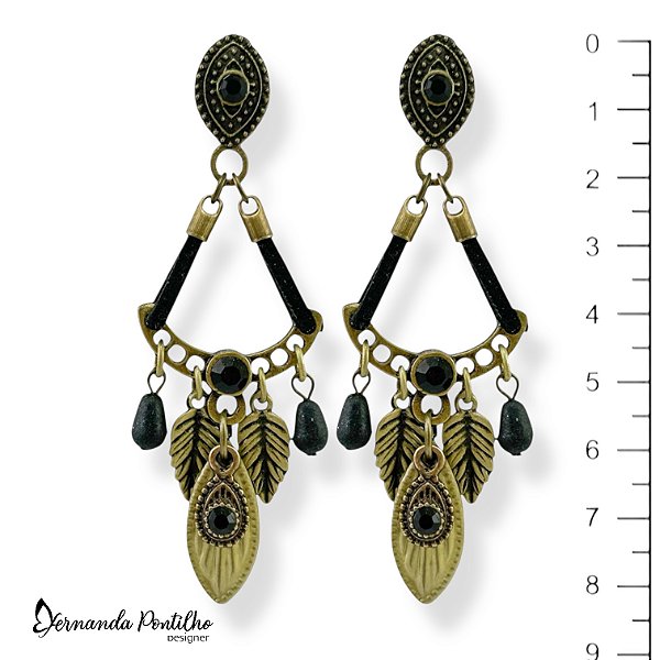 BRINCO ARCO C/ NAVETE E GOTINHAS DE STRASS - PRETO 12135