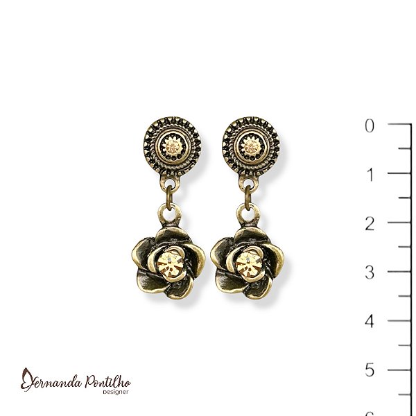 Brinco rosinha c/ strass dourado 12417