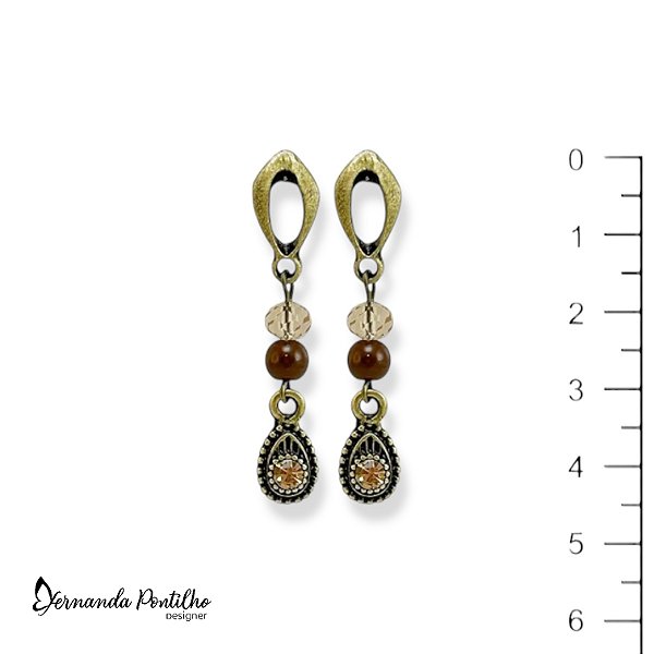 BRINCO C/ GOTINHA DE STRASS - MARROM E DOURADO 12522
