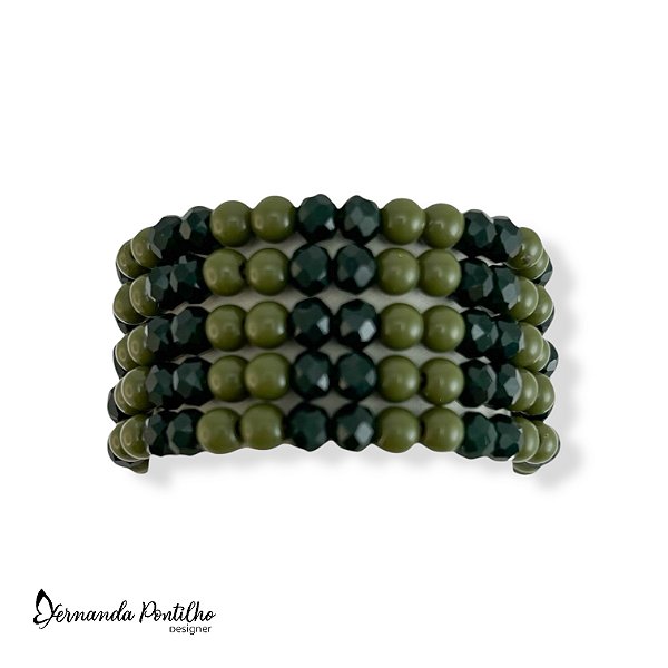 PULSEIRA CABIDE 5 VOLTAS C/ BOLAS E CRISTAIS - VERDE OLIVA 12529