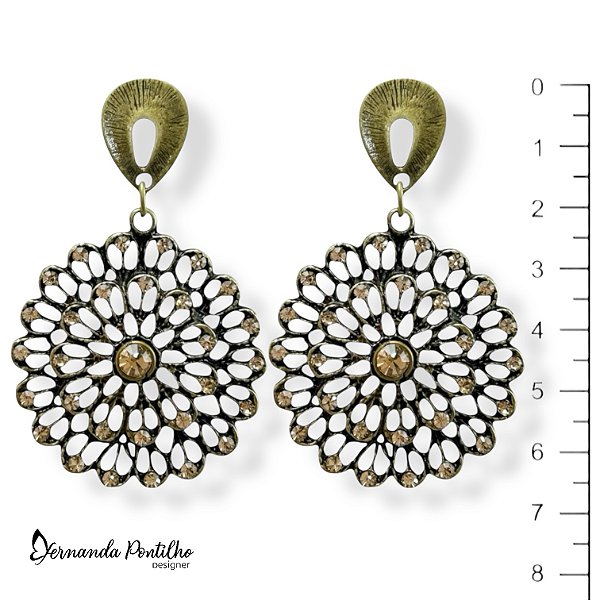 BRINCO MANDALA FLOR C/ STRASS DOURADO 12532