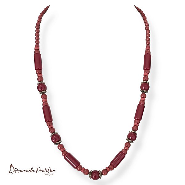 Colar médio c/ bolas e tubos marsala 12624