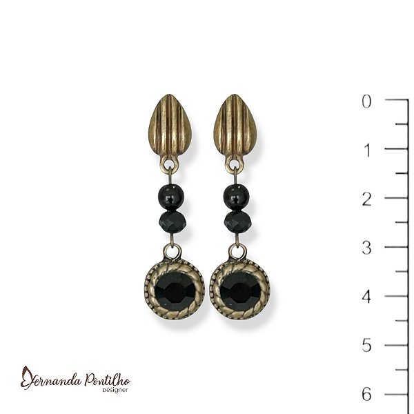 Brinco bola, cristal e pto de luz - preto 12653