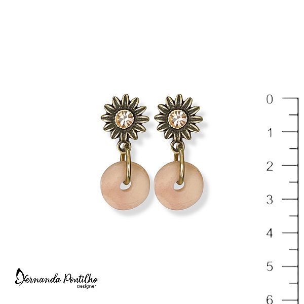 Brinco florzinha c/ strass e disquinho de resina - salmão 12668