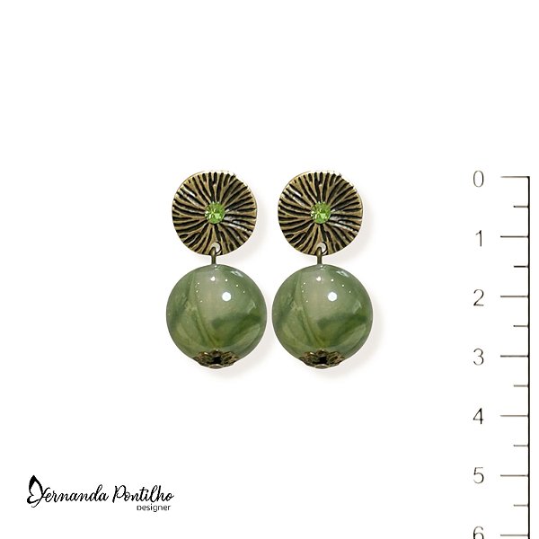 Brinco bola e strass - verde 12678