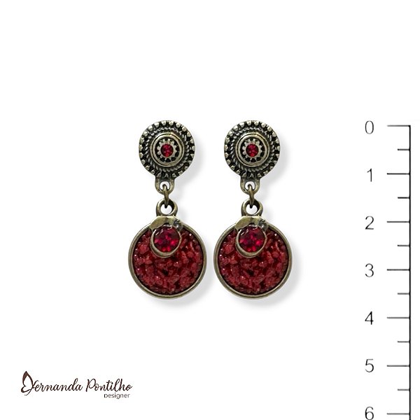Brinco chapinha c/ cascalho vermelho 11716