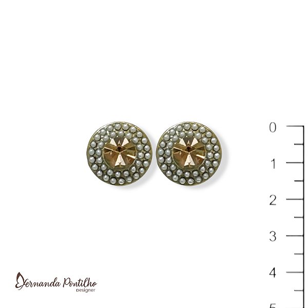 Brinco mini mandala pérola e dourado 12686