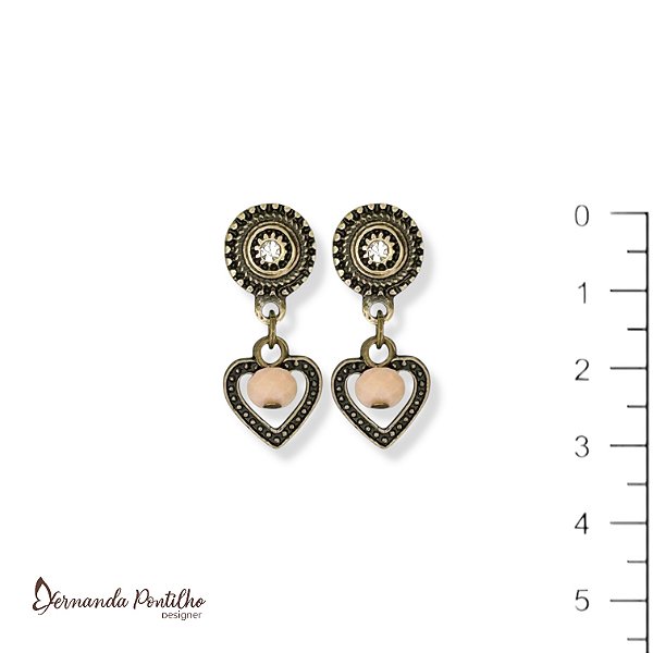 Brinco coração c/ cristal rosa empoeirado 12694