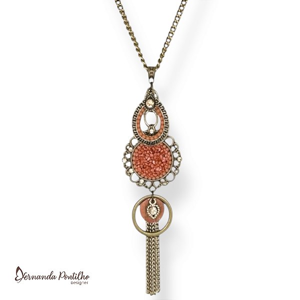 Colar longo c/ pingentes customizados - salmão 12730