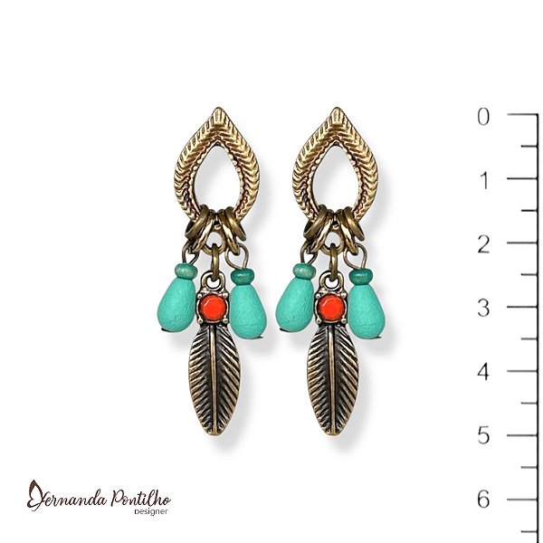 Brincos gotinhas e folhinha - coral e turquesa 12770