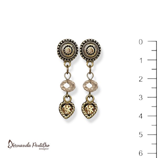 Brinco cristal e coração - dourado 12778