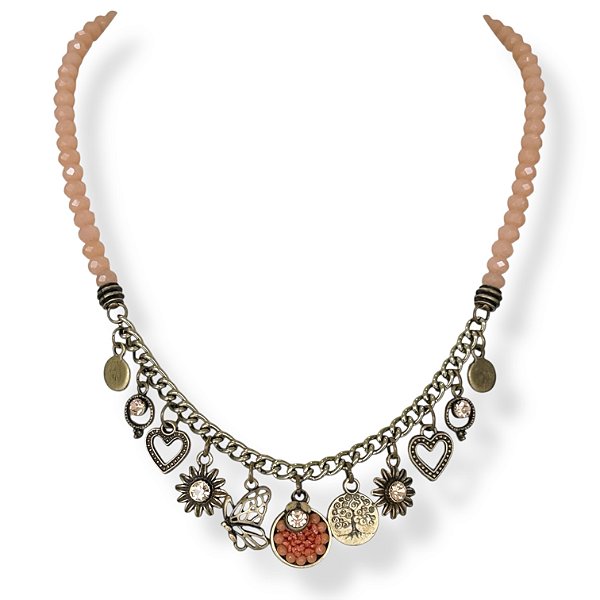 Colar curto c/ cristais, berloques e strass - salmão 12794