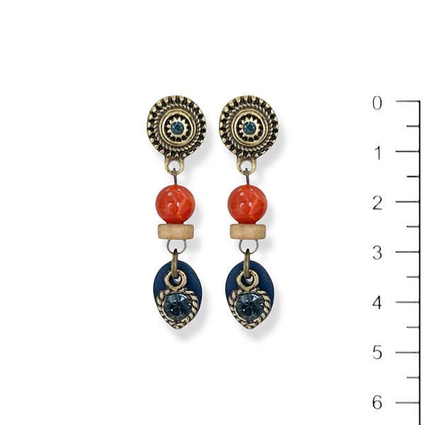 Brinco bola, disco e chapinha de resina c/ pto de luz - marinho, bege e terracota 12739