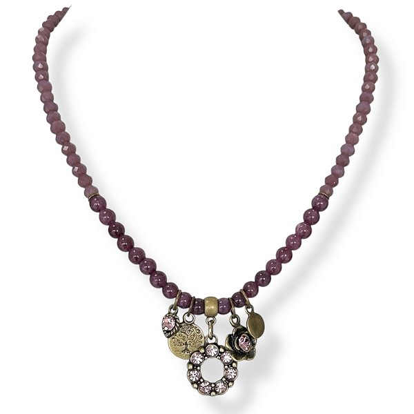 Colar curto c/ cristais, pedras naturais e berloques c/ strass - ametista 12750