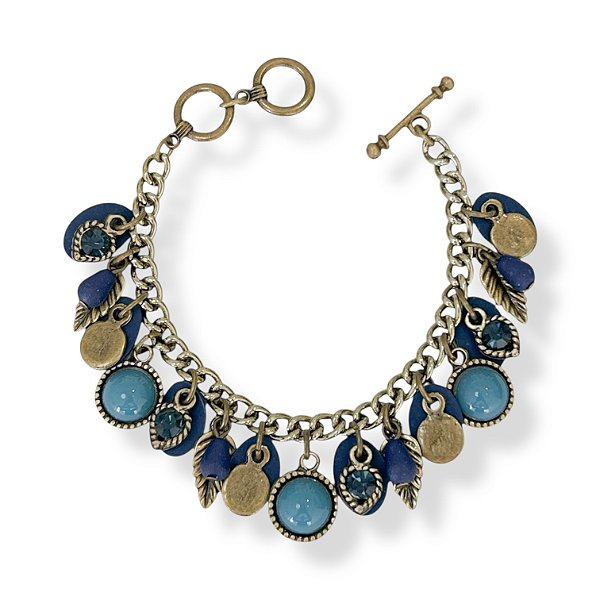 Pulseira c/ berloques e strass - azul índigo 12803