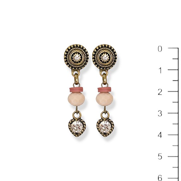 Brinco cristal e coração - rosa empoeirado 12802
