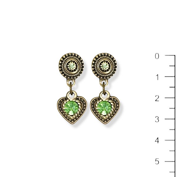Brinco coração c/ strass verde - 12805