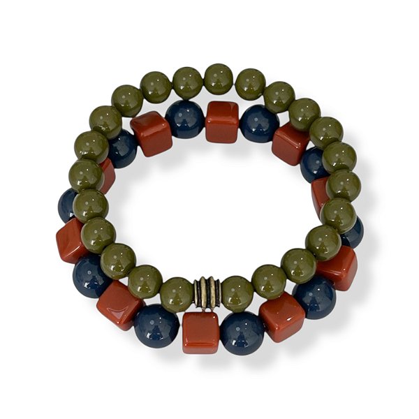 Kit c / 2 pulseiras de bolas e quadradinhos colorida - 12815