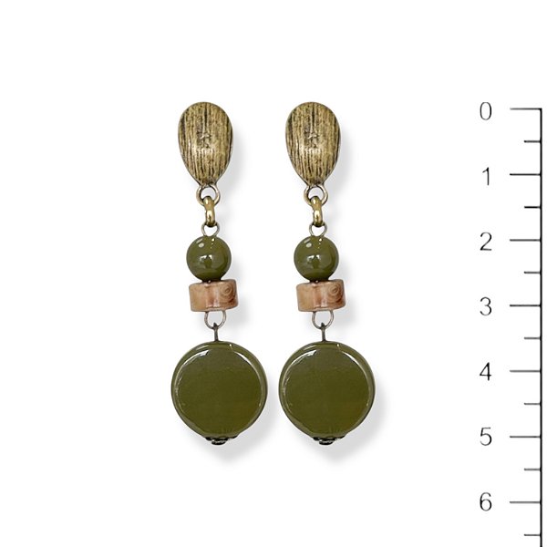 Brinco bola, disco e chapinha de resina verde oliva - 12821