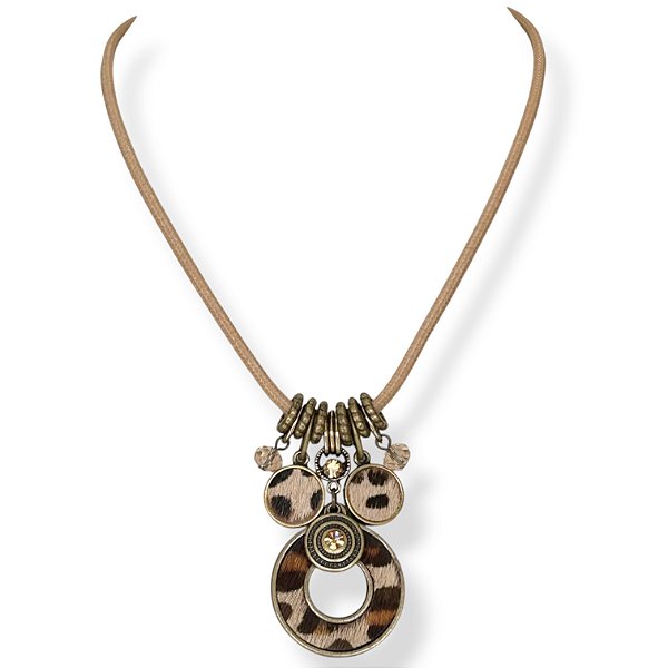 Colar curto cordão e pingentes c/ couro de onça 12833
