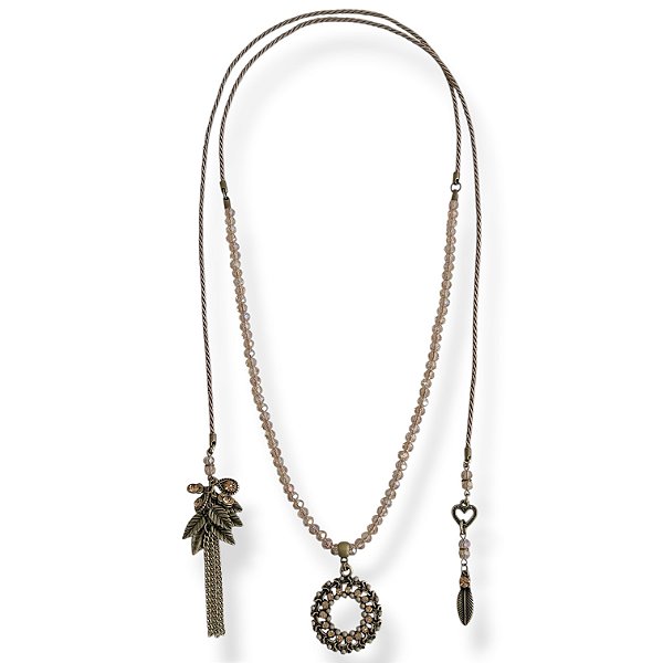 Colar de amarração versátil - várias formas de uso - bege e dourado 12842