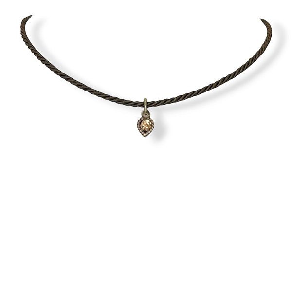 Choker cordão e pto de luz coração marrom e dourado - 12854