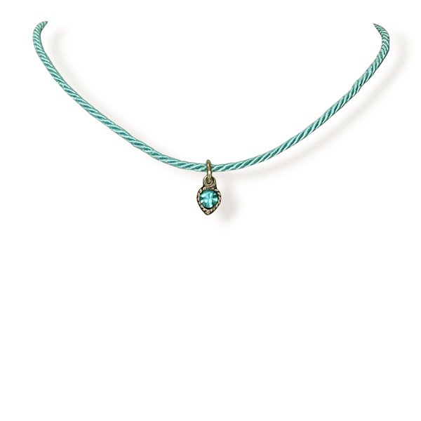 Choker cordão e pto de luz coração turquesa - 12852