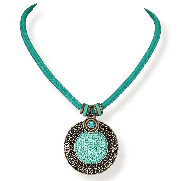 Colar curto mandala c/ cascalho e pto de luz - turquesa 11723