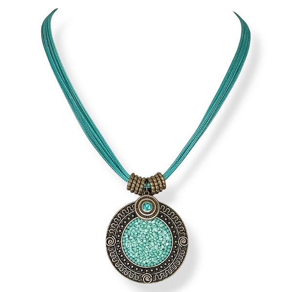 Colar curto mandala c/ cascalho e pto de luz - turquesa 11723