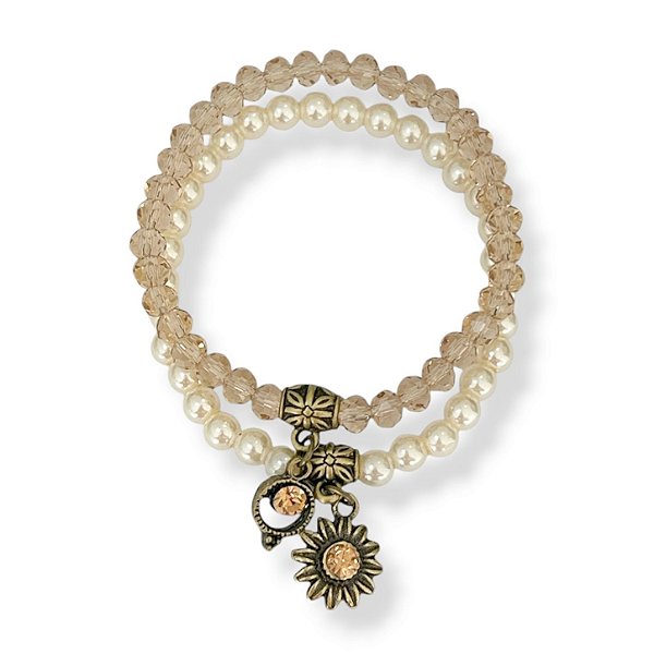 Kit c/ 2 pulseiras de pérolas, cristais e berloques - 12863
