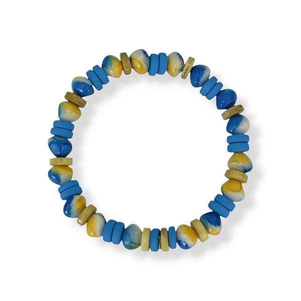 Pulseira de contas e disquinhos - azul e amarelo 12897
