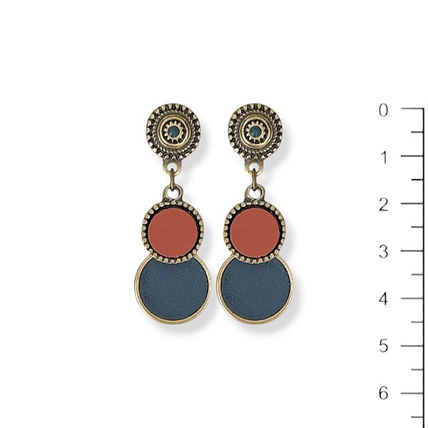 Brinco chapinhas c/ couro - terracota e marinho 12858