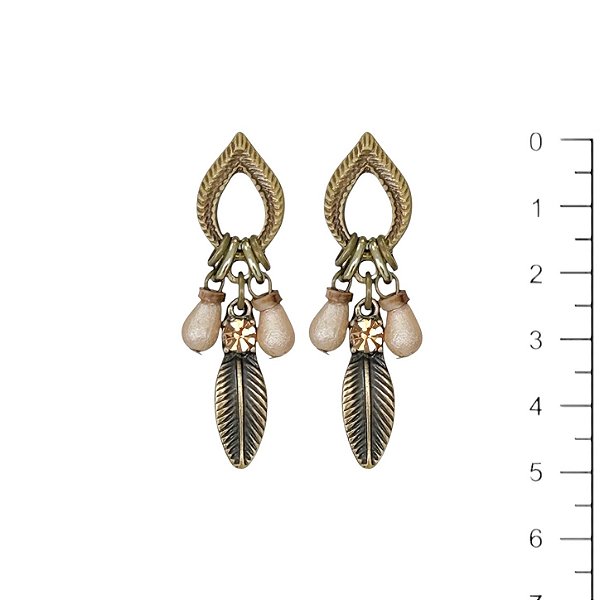 Brinco gotinhas e folhinha - nude e dourado 12905