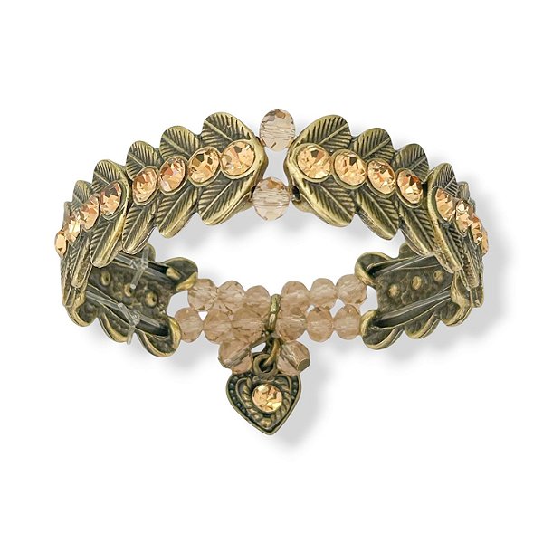 Pulseira de placas, cristais e berloques c/ strass - dourado 12910
