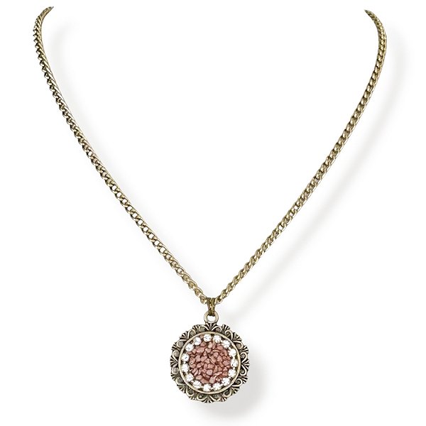 Colar curto corrente e ping. mandala c/ corrente de strass e cascalho rosê - 12929