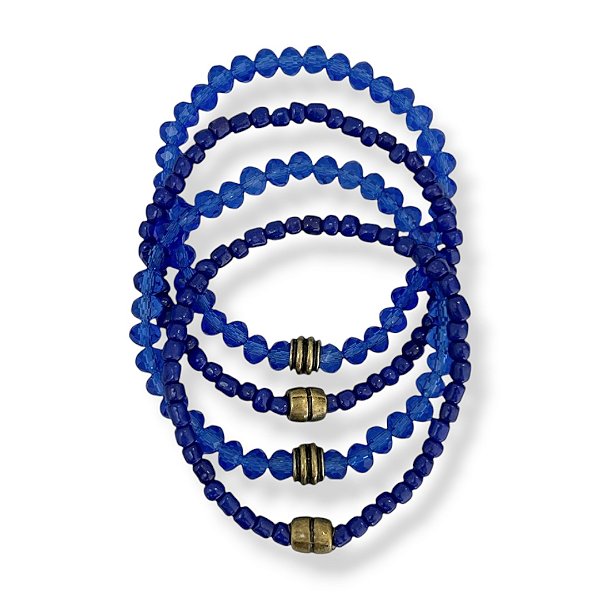 Kit c/ 4 pulseiras de cristais e miçangas azul bic - 12959