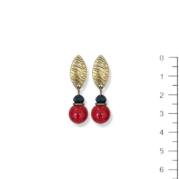 Brinco bola e cristal vermelho e marinho - 12964
