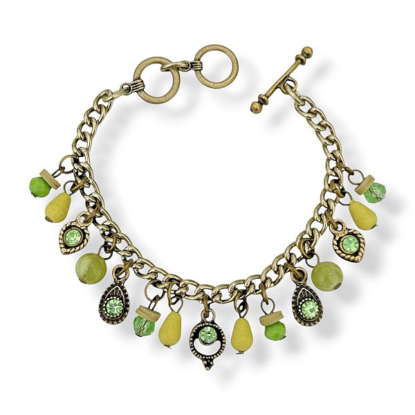 Pulseira c/ berloques e ptos de luz verde - 12972