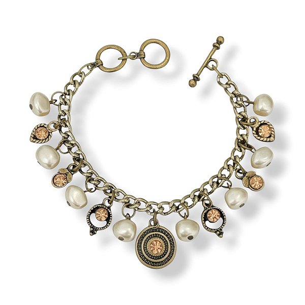 Pulseira c/ pérolas e ptos de luz dourados - 12945