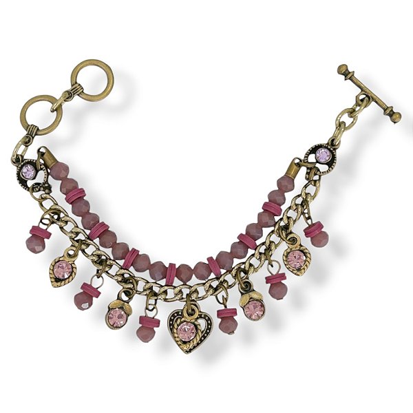 Pulseira 2 voltas c/ cristais e berloques ametista - 12982