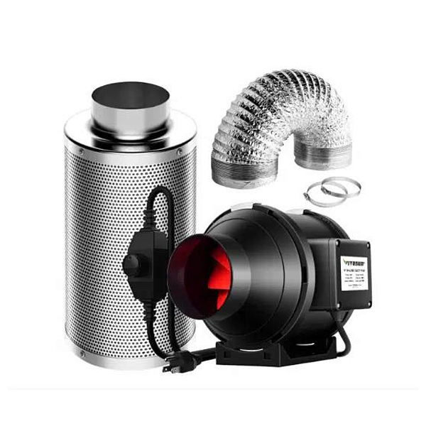 KIT VIVOSUN EXAUSTOR INLINE 100MM 320 M3/h COM FILTO E DUTO