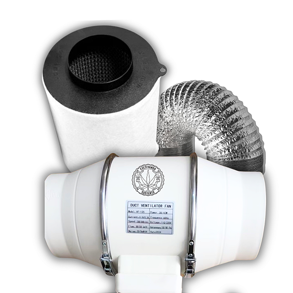 Kit Exaustor e Filtro Cultivando Sustento 125mm 5' 350 m3/h