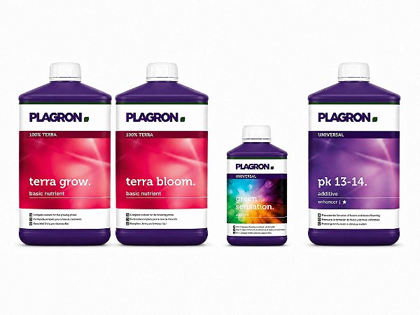 Kit Completo Fertilizantes Plagron Terra Grow + Bloom + Green Sensation + PK