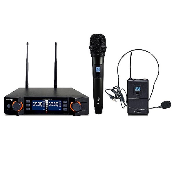 Sistema Microfone sem fio Duplo K-492C Mão/Head Set - KADOSH