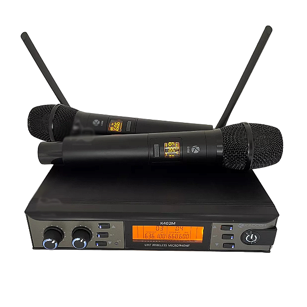 Microfone Kadosh Duplo Sem Fio Uhf Display Digital K402m Cor
