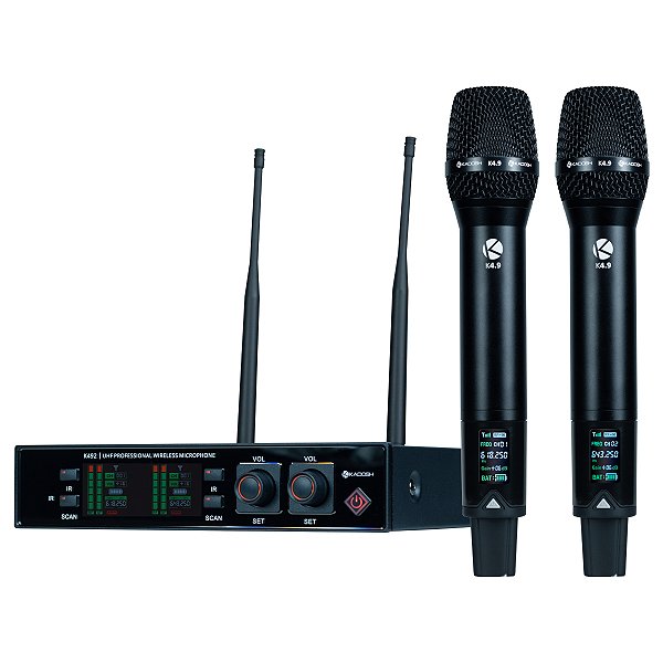 Microfone Duplo Sem Fio Kadosh K492MR UHF – Recarregável, 8h de Autonomia