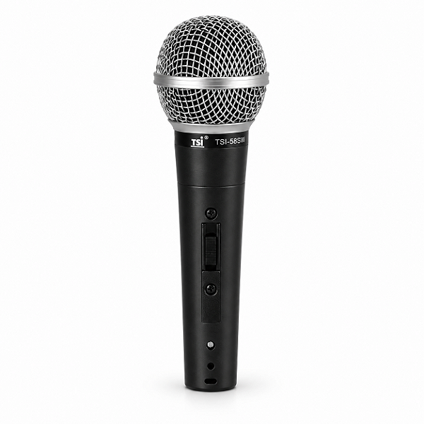 Microfone TSI 58SW Dinâmico Cardioide Com Fio XLR Para Vocal Igreja Palco Eventos Palestras Com Cabo E Case
