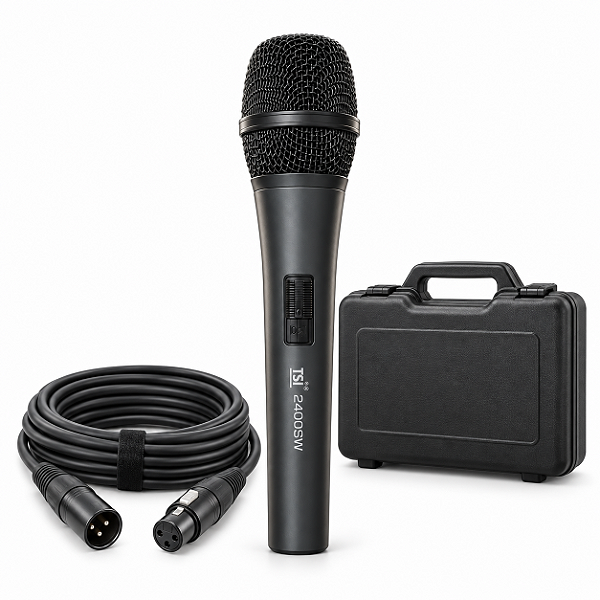 Microfone TSI 2400SW Com Fio Dinâmico Cardioide XLR 6m Para Vocal Igreja Eventos Com Case