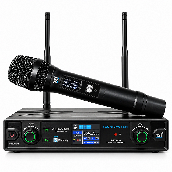 Microfone Sem Fio TSI BR 4500 UHF 100 Canais Profissional